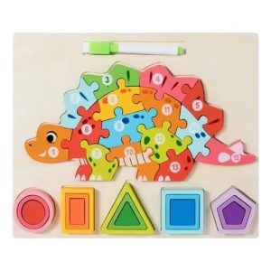 Wooden Number Puzzle, Shape and Colour Sorter (Resuable White Board and Maker)