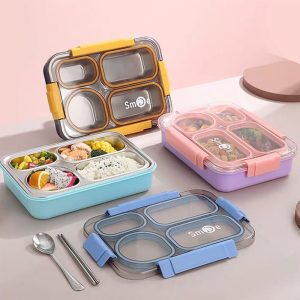 4 Grid Bento Stainless Steel Lunch Box (900ml + Bowl 150ml)