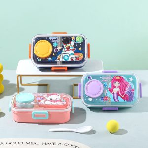 Colourful Cartoon Sealed Plastic Lunch Box 500ml+80ml Sauce Cup (2645)