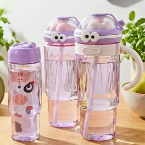 3 Pcs Straw Tumbler Plastic Water Bottle (1000ml+500ml+200ml)