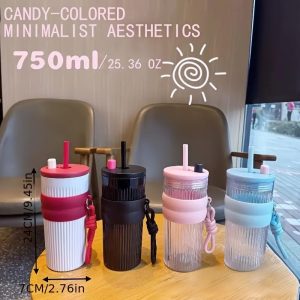 Potable Vertical Striped Plastic Water Bottle (750ml)